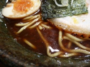 表面を覆うカツオ油と濃厚豚骨スープのラーメン 田ぶし静岡店