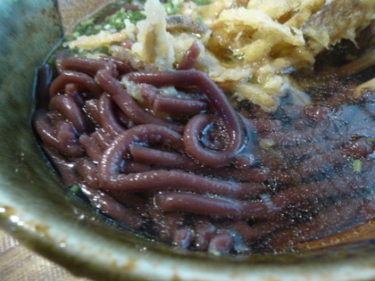 さつまいもで作られる紫色の麺は雲仙島原の郷土料理 　六兵衛茶屋